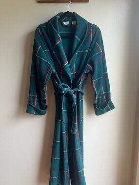Vintage 90s Plaid Ashley Taylor Green Full Length Cabincore Robe